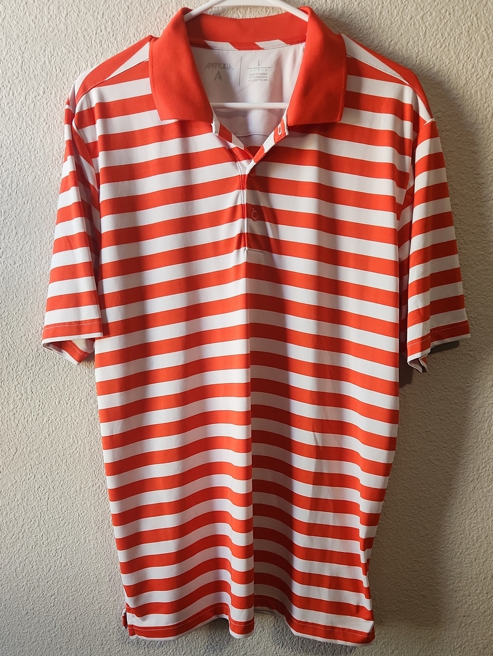 Antigua Orange & White Striped Polo Shirt